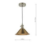 HAD0161-01 Hadano Pendant Antique Chrome and Aged Brass Metal Shade 18cm