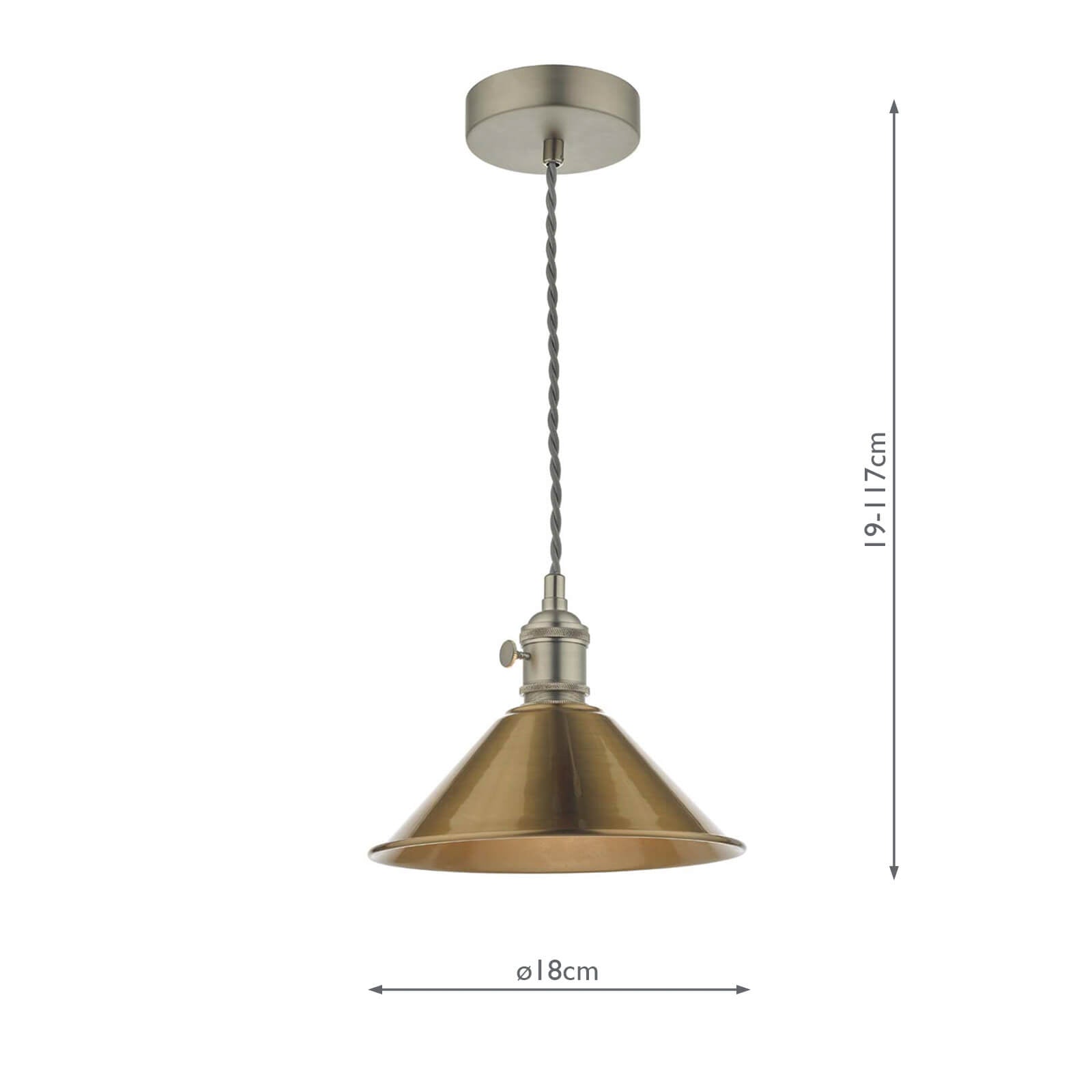 HAD0161-01 Hadano Pendant Antique Chrome and Aged Brass Metal Shade 18cm