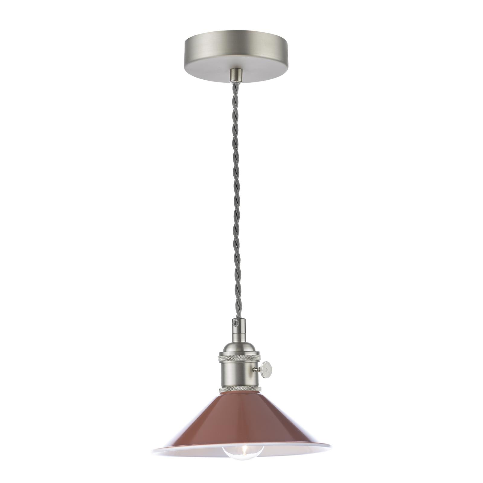 HAD0161-08 Hadano Pendant Antique Chrome and Gloss Red/Umber Metal Shade 18cm