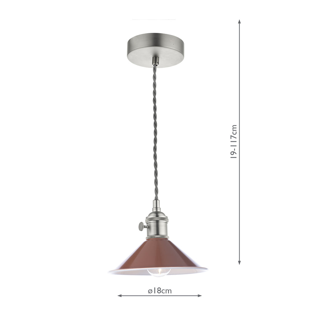 HAD0161-08 Hadano Pendant Antique Chrome and Gloss Red/Umber Metal Shade 18cm