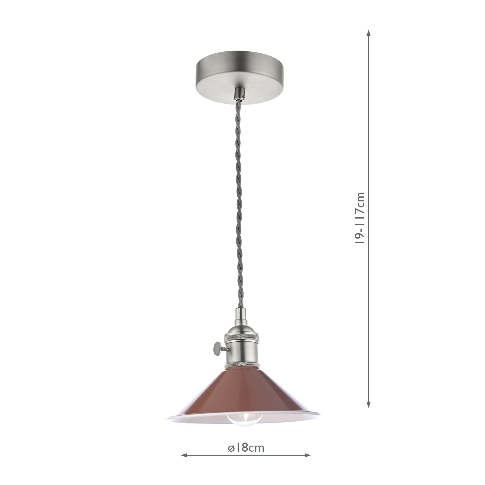 HAD0161-08 Hadano Pendant Antique Chrome and Gloss Red/Umber Metal Shade 18cm