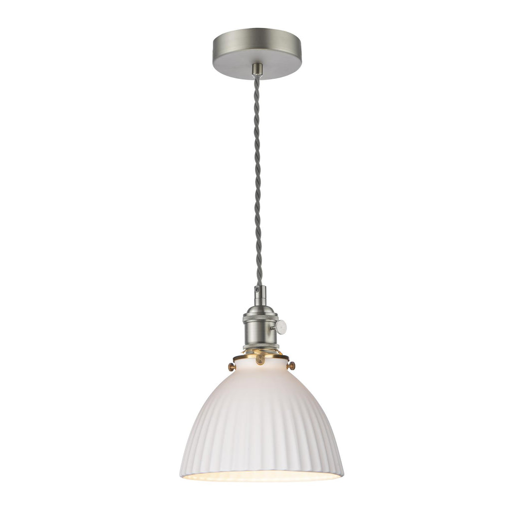 HAD0161-09 Hadano Pendant Antique Chrome and White Domed Ceramic Shade