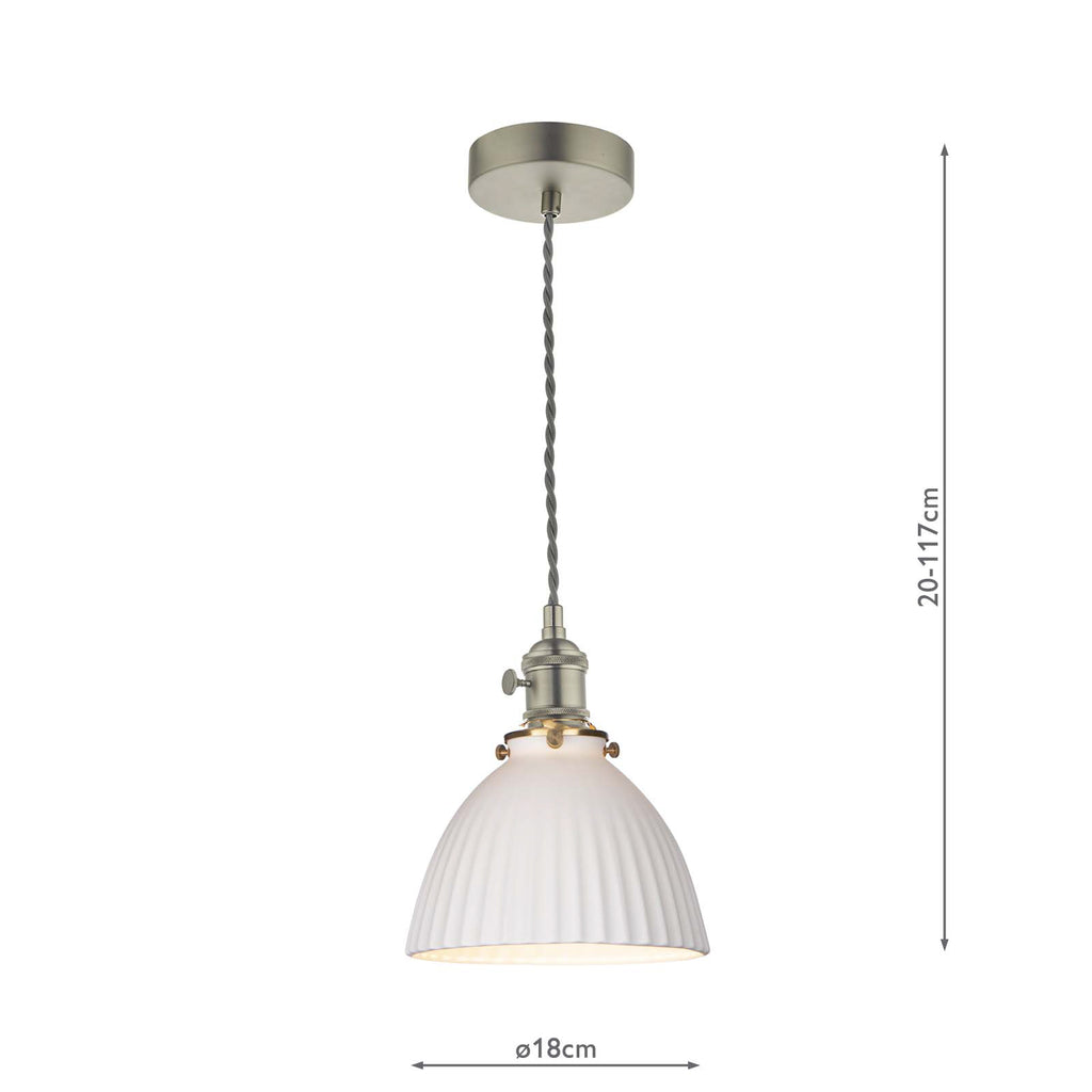 HAD0161-09 Hadano Pendant Antique Chrome and White Domed Ceramic Shade