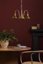 HAD0340-01 Hadano 3 Light Pendant Natural Brass and Aged Brass Metal Shade 18cm