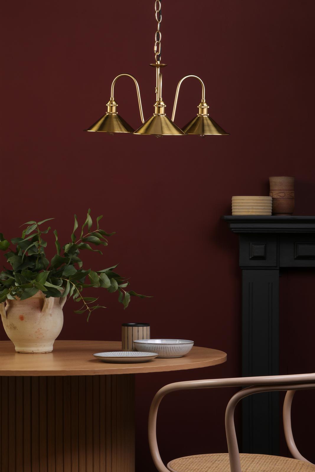 HAD0340-01 Hadano 3 Light Pendant Natural Brass and Aged Brass Metal Shade 18cm