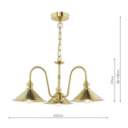 HAD0340-01 Hadano 3 Light Pendant Natural Brass and Aged Brass Metal Shade 18cm