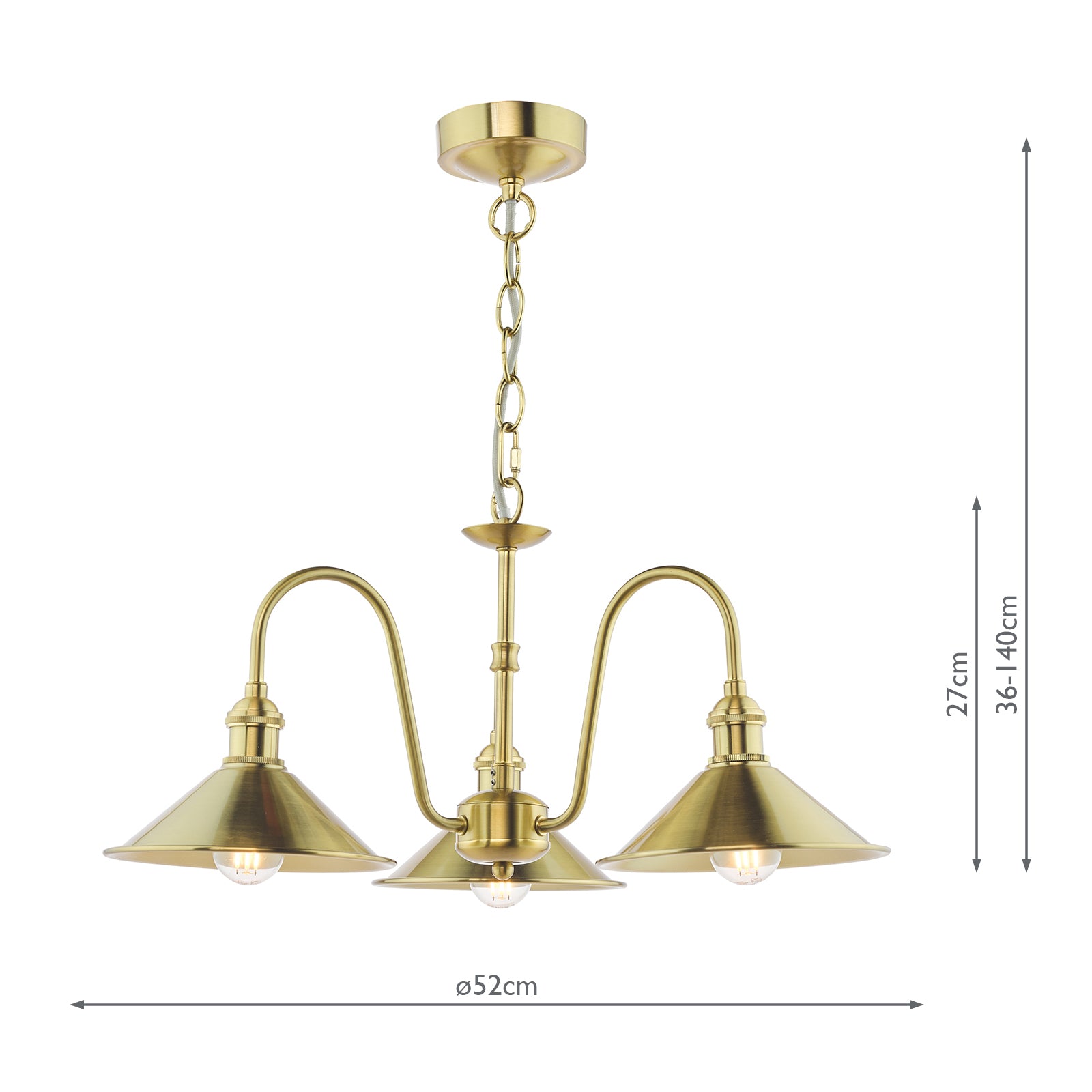 HAD0340-01 Hadano 3 Light Pendant Natural Brass and Aged Brass Metal Shade 18cm