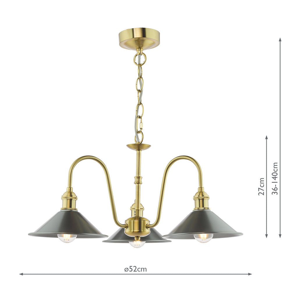 HAD0340-02 Hadano 3 Light Pendant Natural Brass and Pewter Metal Shade 18cm