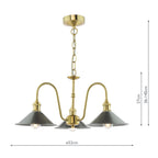 HAD0340-02 Hadano 3 Light Pendant Natural Brass and Pewter Metal Shade 18cm