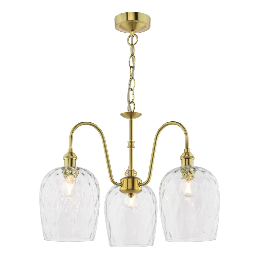 HAD0340-03 Hadano 3 Light Pendant Natural Brass and Clear Dimpled Glass Shade