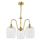 HAD0340-03 Hadano 3 Light Pendant Natural Brass and Clear Dimpled Glass Shade