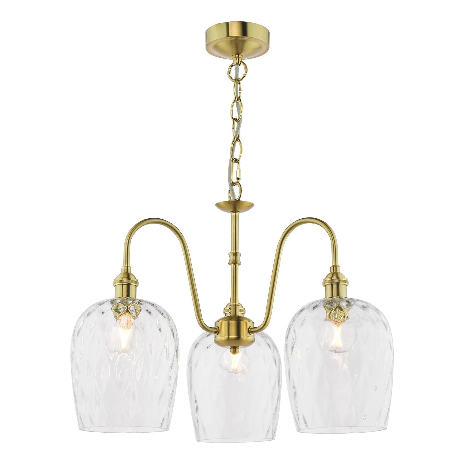 HAD0340-03 Hadano 3 Light Pendant Natural Brass and Clear Dimpled Glass Shade