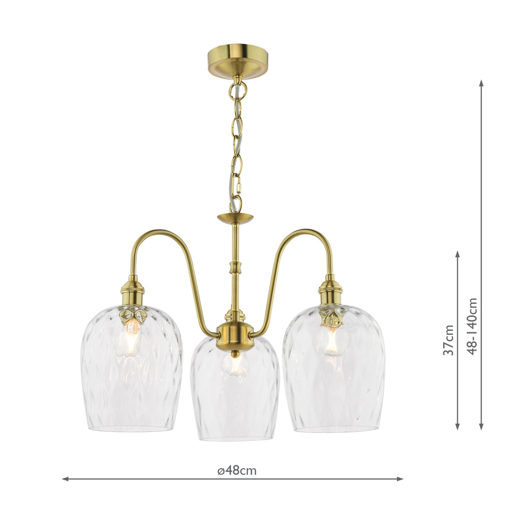 HAD0340-03 Hadano 3 Light Pendant Natural Brass and Clear Dimpled Glass Shade