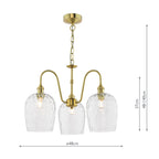 HAD0340-03 Hadano 3 Light Pendant Natural Brass and Clear Dimpled Glass Shade