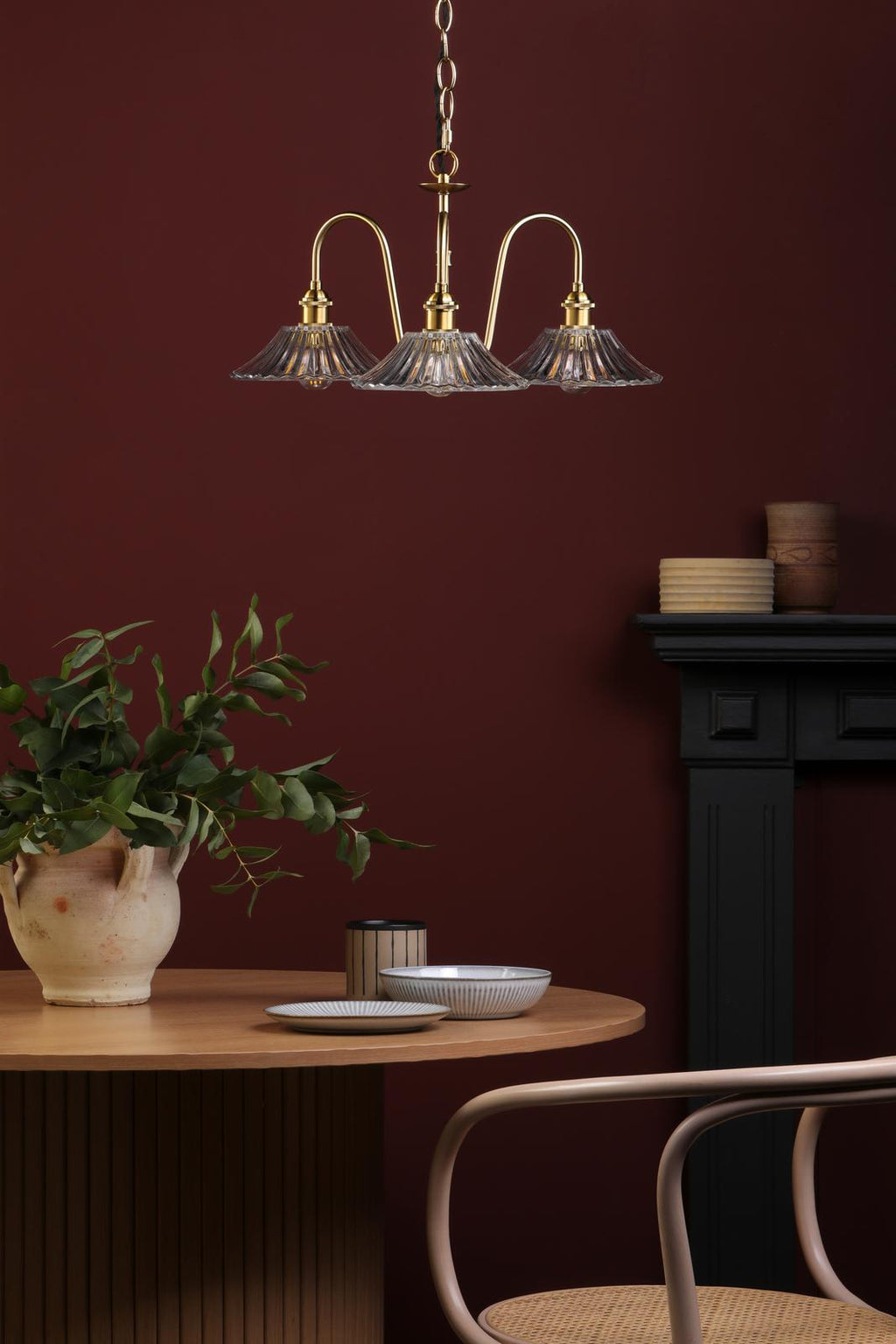 HAD0340-04 Hadano 3 Light Pendant Natural Brass and Clear Flared Glass Shade