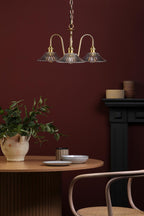 HAD0340-04 Hadano 3 Light Pendant Natural Brass and Clear Flared Glass Shade
