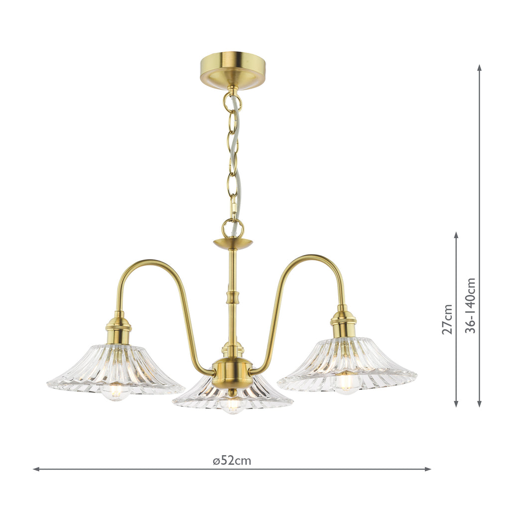 HAD0340-04 Hadano 3 Light Pendant Natural Brass and Clear Flared Glass Shade