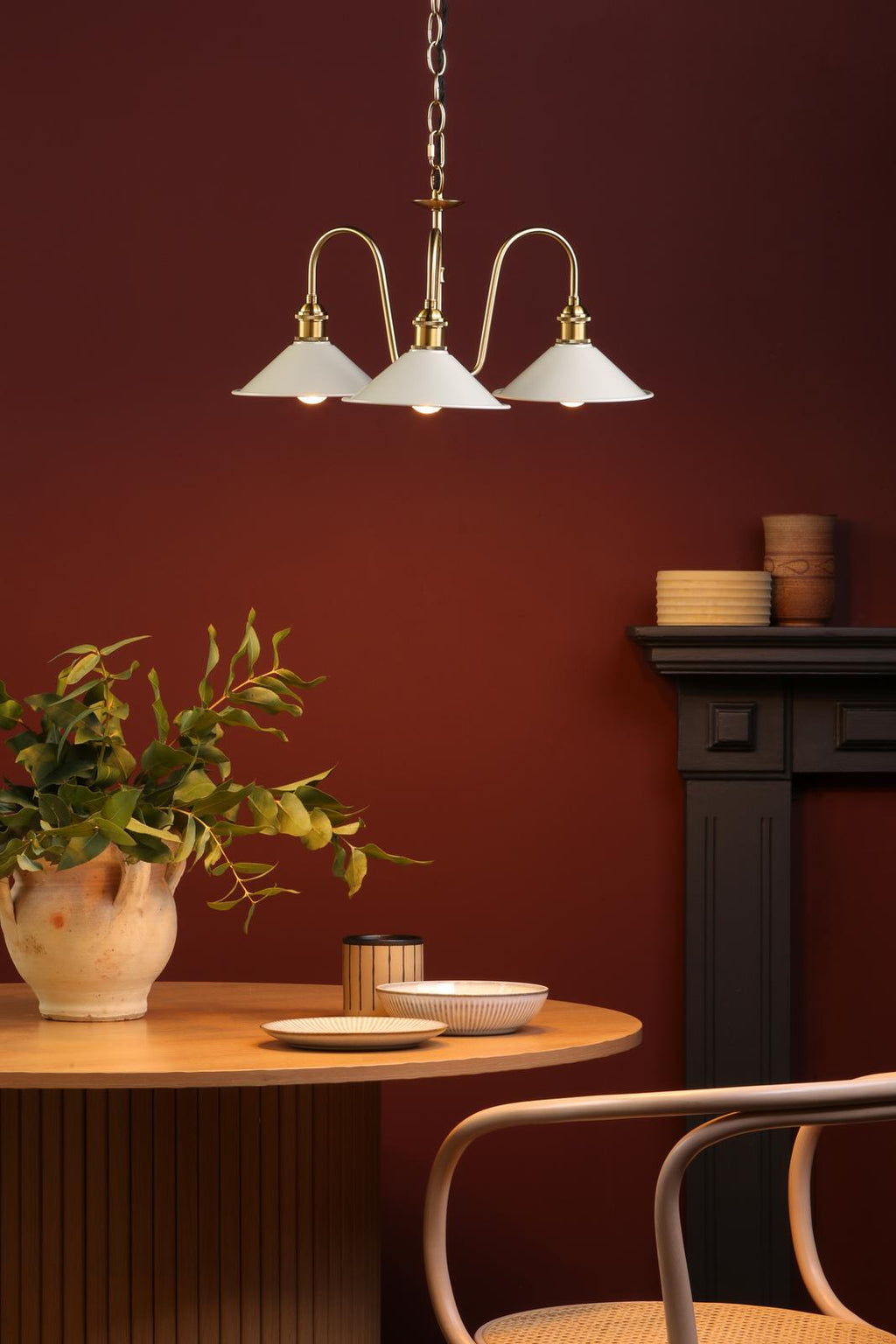 HAD0340-06 Hadano 3 Light Pendant Natural Brass and Matt Cashmere/Taupe Metal Shade 18cm