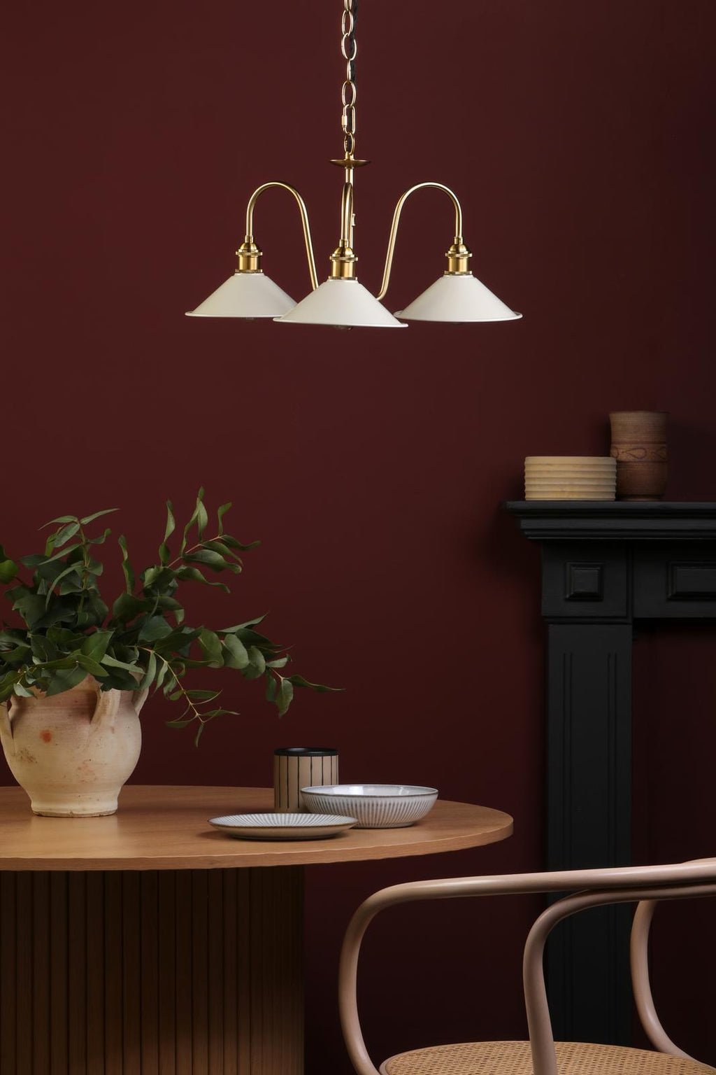 HAD0340-06 Hadano 3 Light Pendant Natural Brass and Matt Cashmere/Taupe Metal Shade 18cm