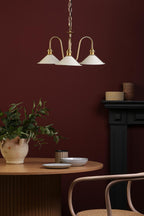 HAD0340-06 Hadano 3 Light Pendant Natural Brass and Matt Cashmere/Taupe Metal Shade 18cm