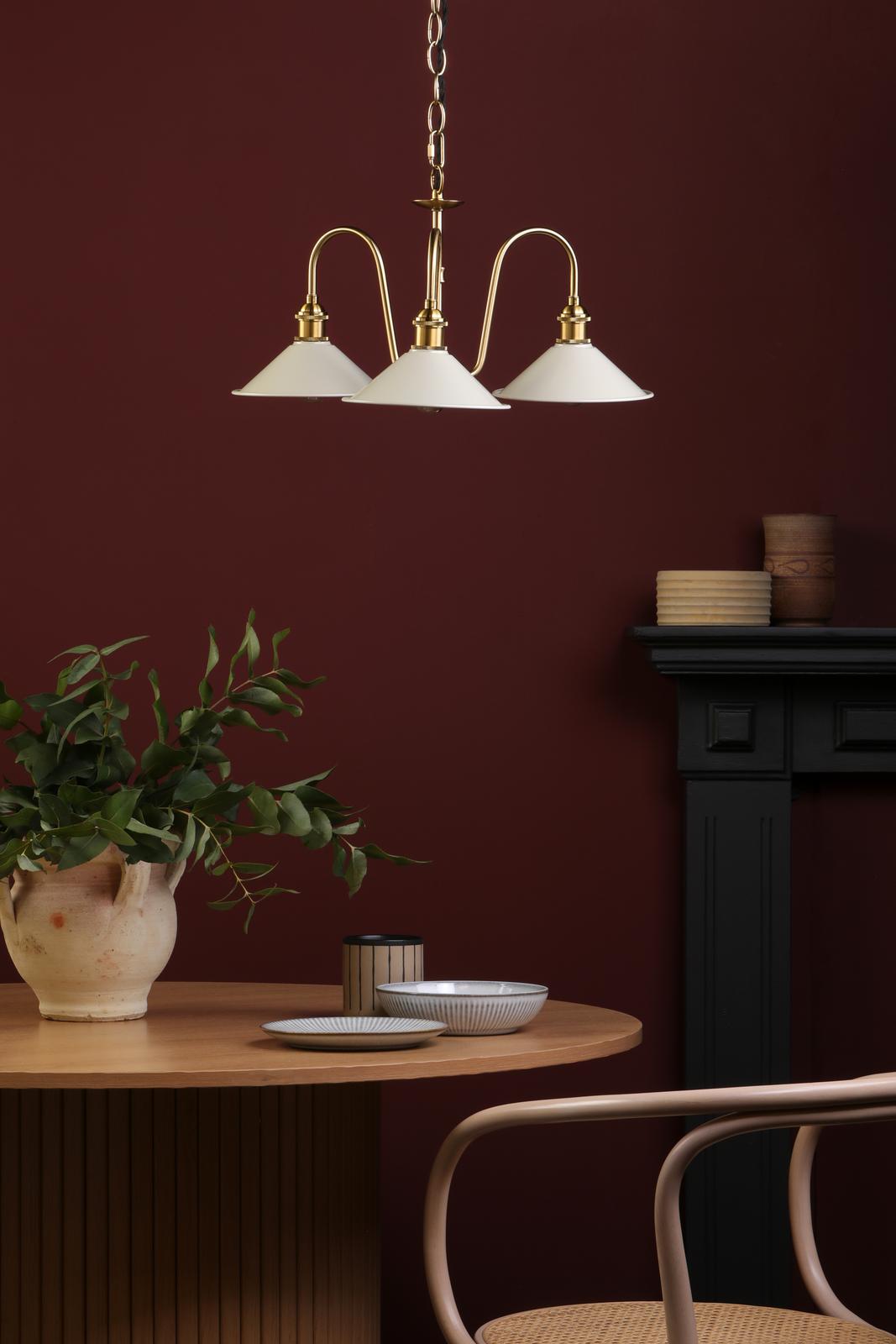 HAD0340-06 Hadano 3 Light Pendant Natural Brass and Matt Cashmere/Taupe Metal Shade 18cm