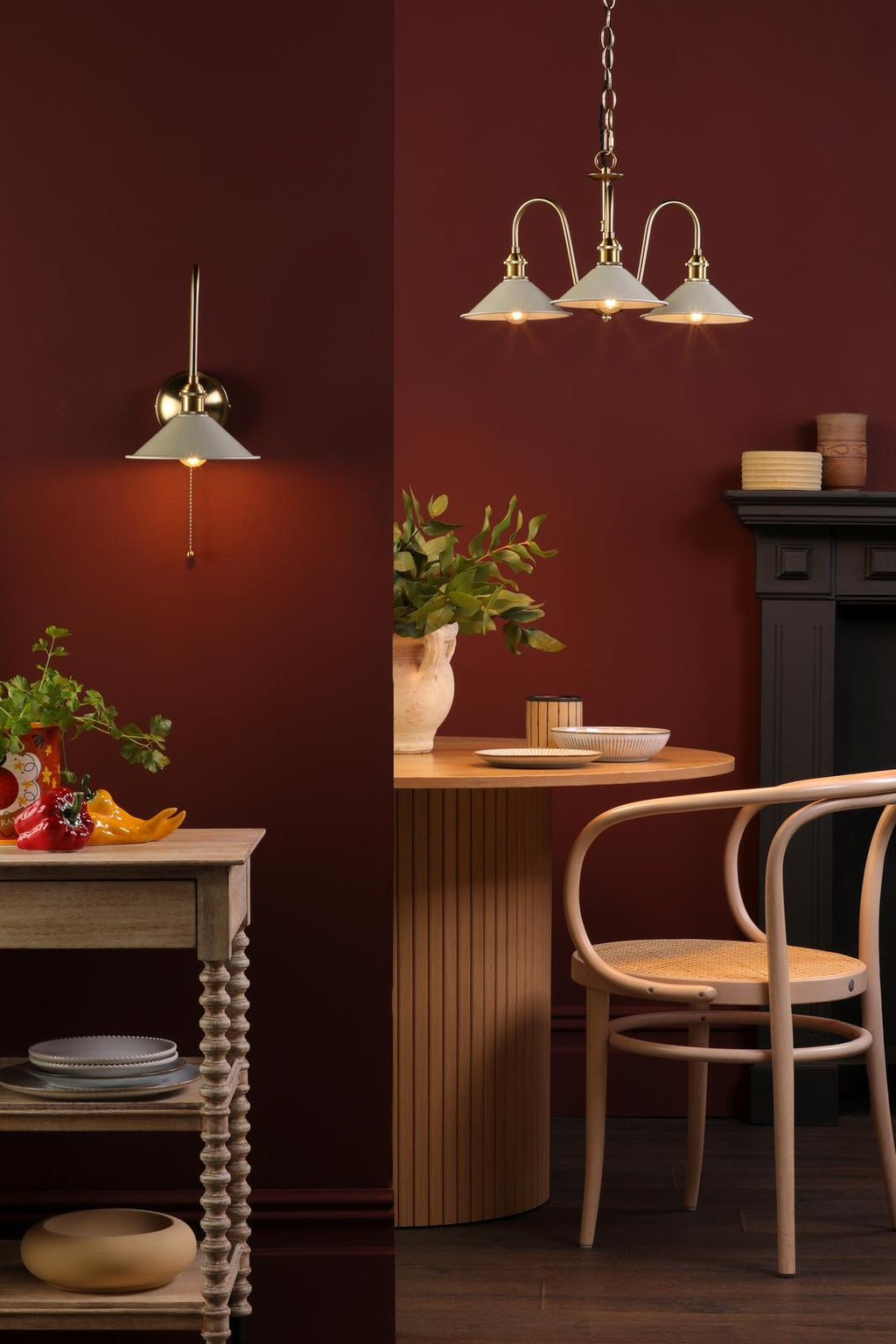 HAD0340-06 Hadano 3 Light Pendant Natural Brass and Matt Cashmere/Taupe Metal Shade 18cm