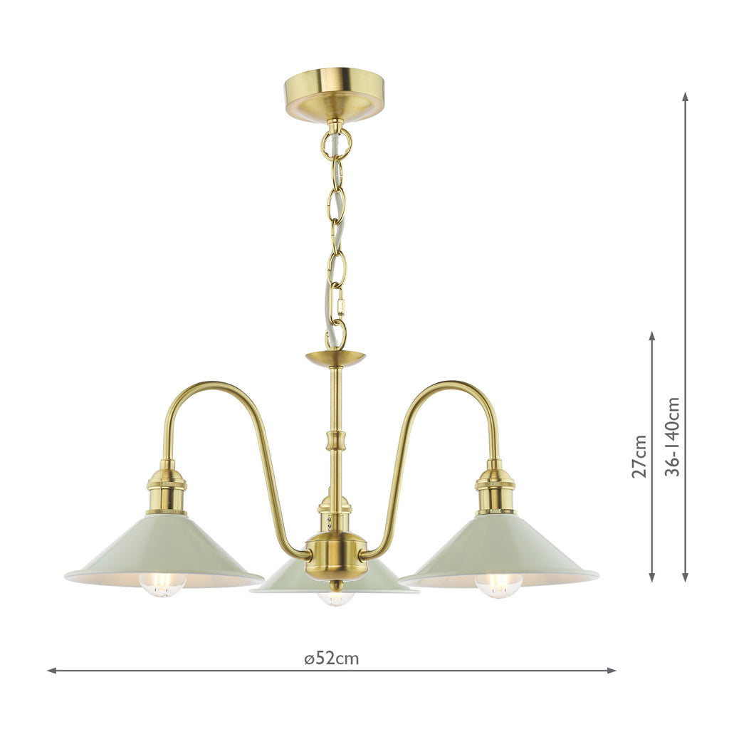 HAD0340-06 Hadano 3 Light Pendant Natural Brass and Matt Cashmere/Taupe Metal Shade 18cm