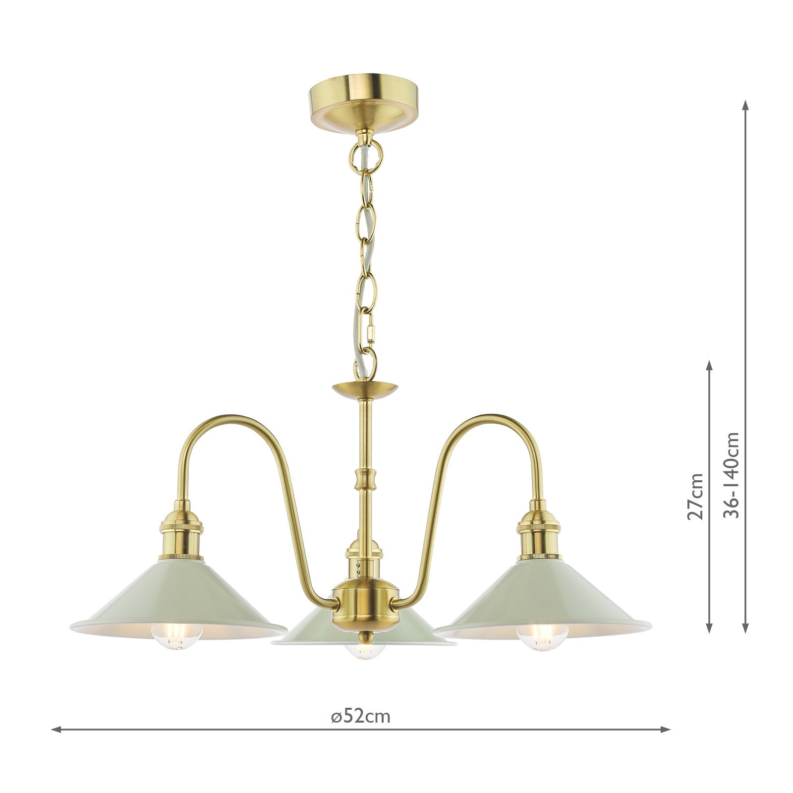 HAD0340-06 Hadano 3 Light Pendant Natural Brass and Matt Cashmere/Taupe Metal Shade 18cm