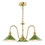 HAD0340-07 Hadano 3 Light Pendant Natural Brass and Gloss Green Metal Shade 18cm