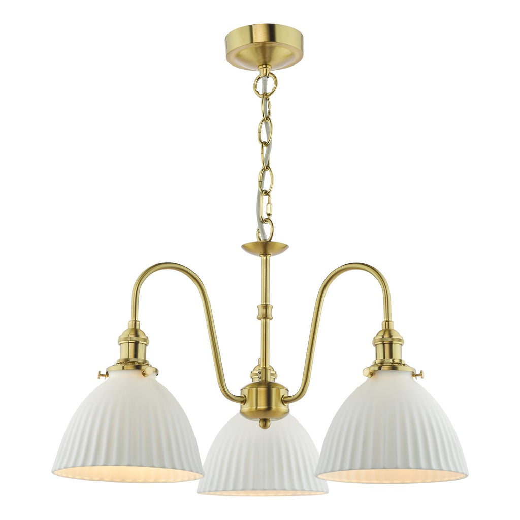 HAD0340-09 Hadano 3 Light Pendant Natural Brass and White Domed Ceramic Shade