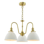 HAD0340-09 Hadano 3 Light Pendant Natural Brass and White Domed Ceramic Shade
