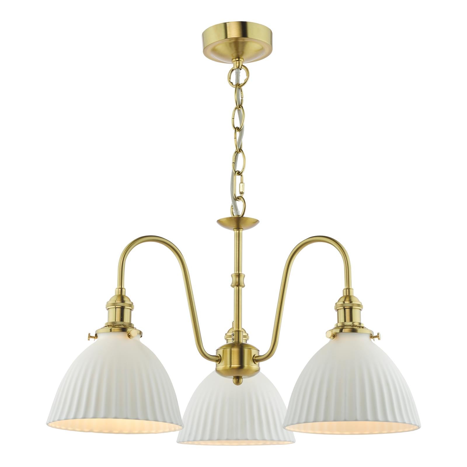HAD0340-09 Hadano 3 Light Pendant Natural Brass and White Domed Ceramic Shade