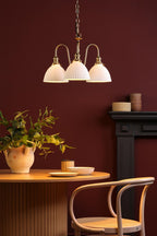 HAD0340-09 Hadano 3 Light Pendant Natural Brass and White Domed Ceramic Shade