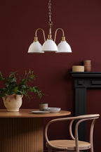 HAD0340-09 Hadano 3 Light Pendant Natural Brass and White Domed Ceramic Shade