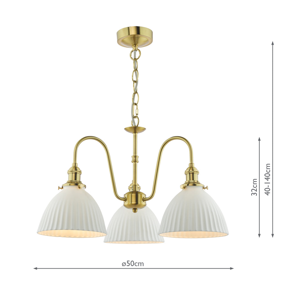 HAD0340-09 Hadano 3 Light Pendant Natural Brass and White Domed Ceramic Shade