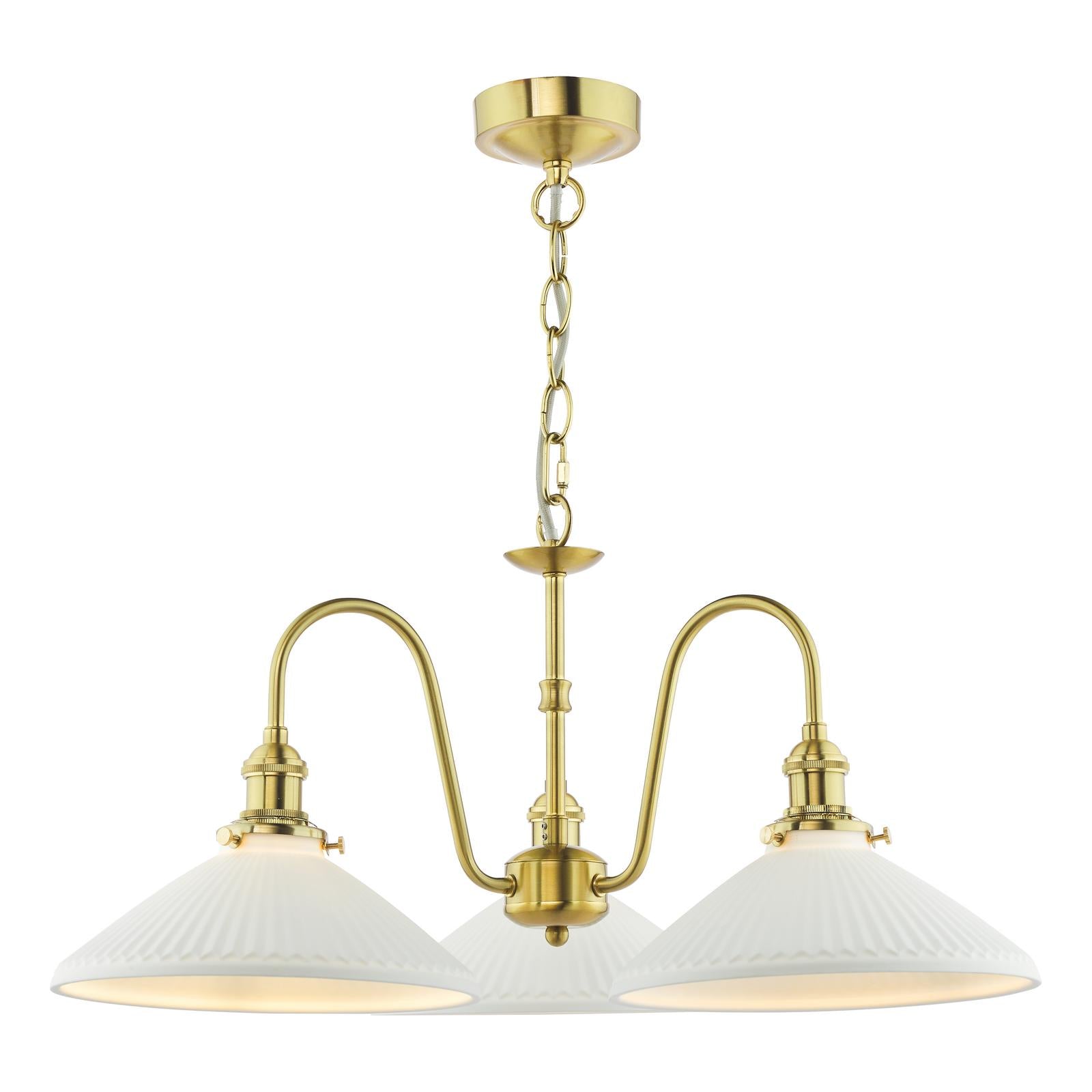 HAD0340-10 Hadano 3 Light Pendant Natural Brass and White Shallow Ceramic Shade