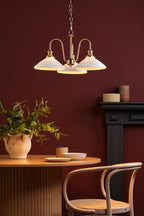 HAD0340-10 Hadano 3 Light Pendant Natural Brass and White Shallow Ceramic Shade
