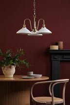 HAD0340-10 Hadano 3 Light Pendant Natural Brass and White Shallow Ceramic Shade