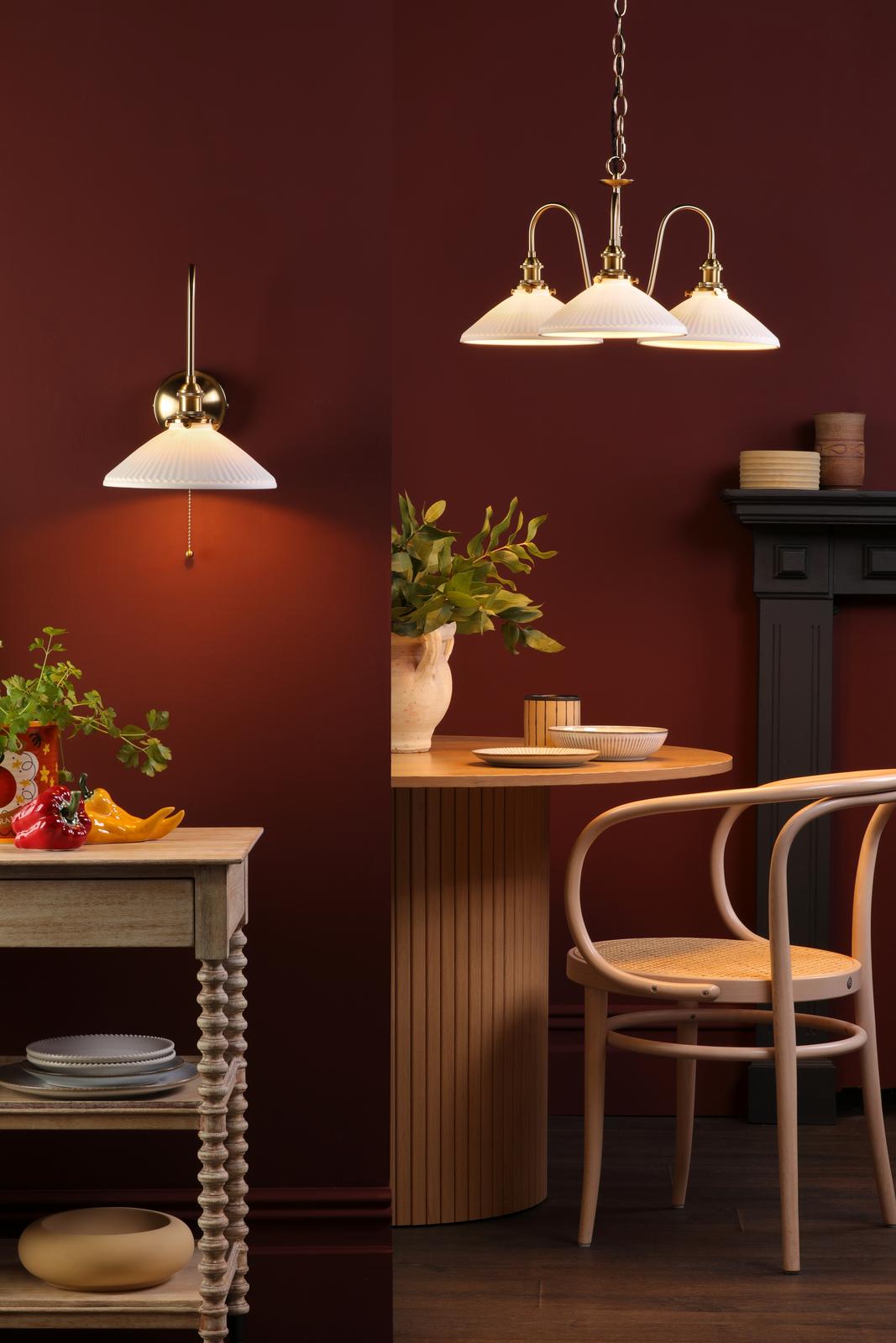 HAD0340-10 Hadano 3 Light Pendant Natural Brass and White Shallow Ceramic Shade