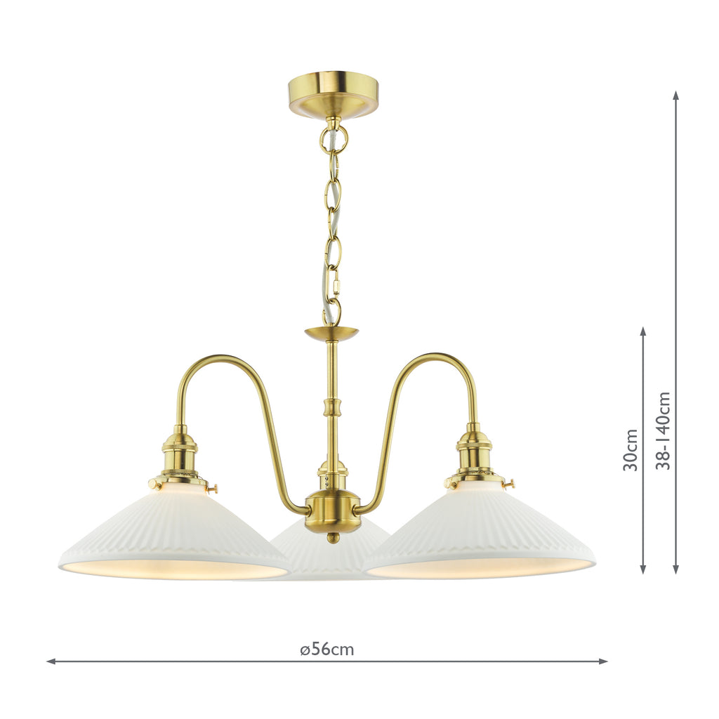 HAD0340-10 Hadano 3 Light Pendant Natural Brass and White Shallow Ceramic Shade