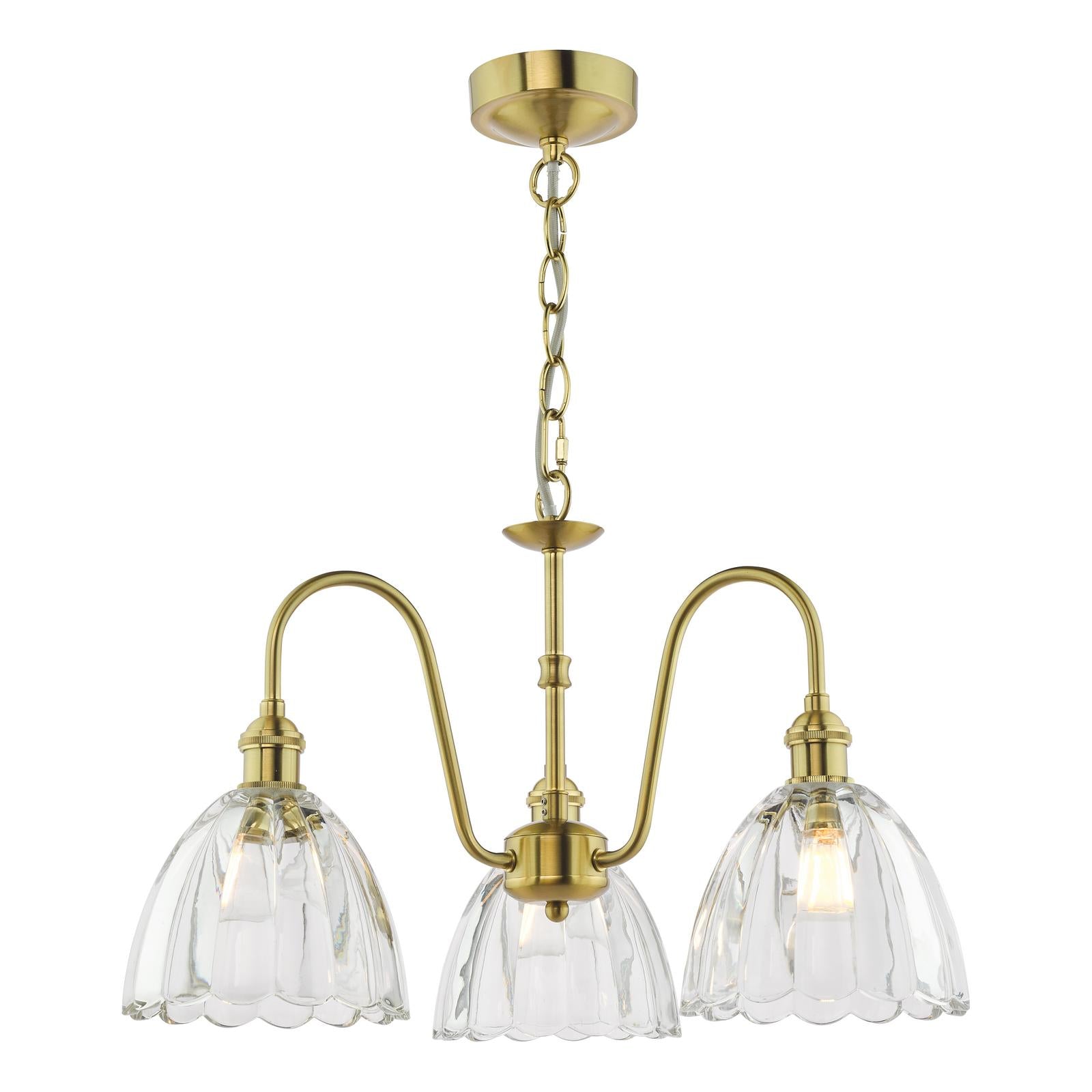 HAD0340-11 Hadano 3 Light Pendant Natural Brass and Scalloped Bell Glass Shade
