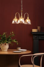 HAD0340-11 Hadano 3 Light Pendant Natural Brass and Scalloped Bell Glass Shade