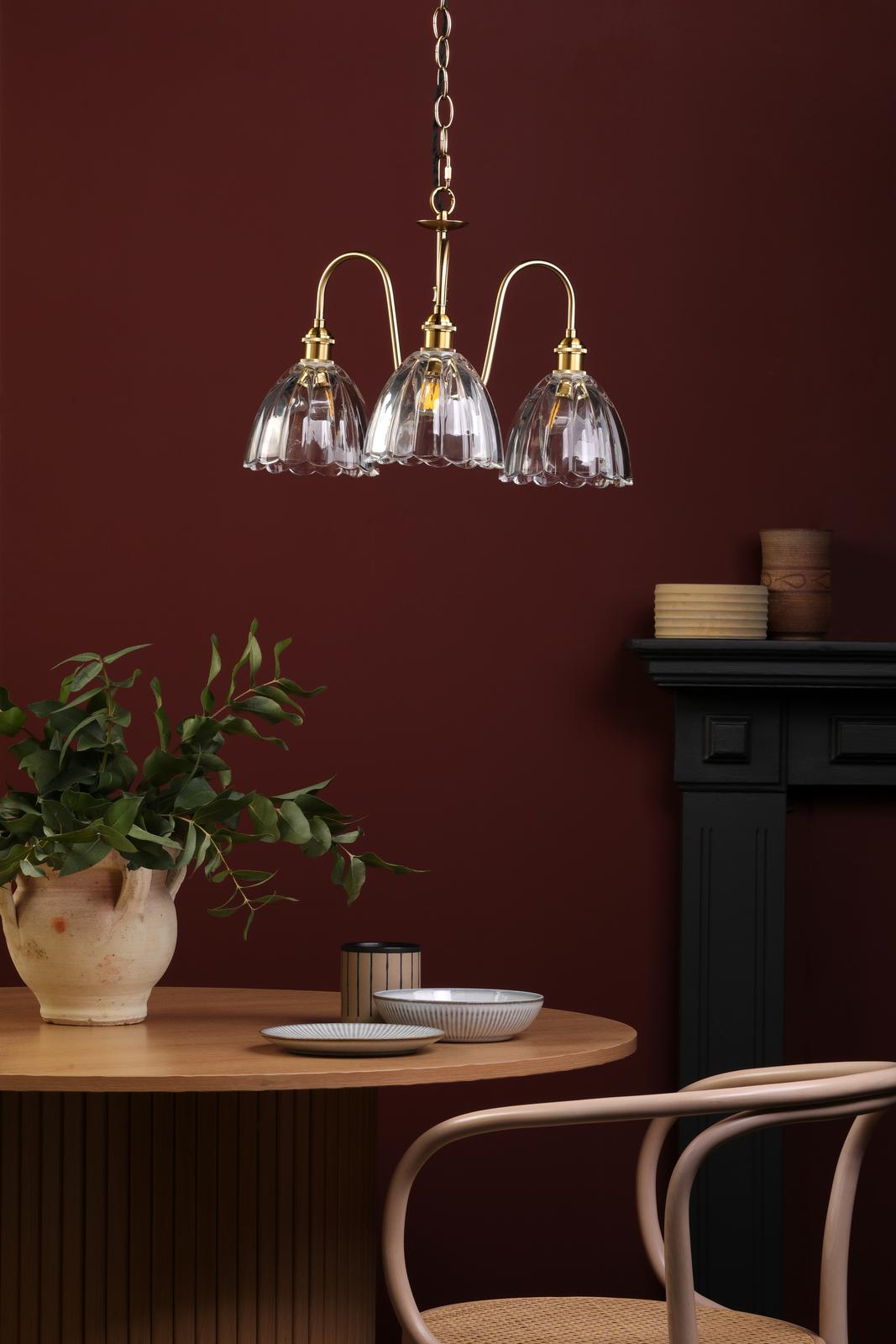 HAD0340-11 Hadano 3 Light Pendant Natural Brass and Scalloped Bell Glass Shade