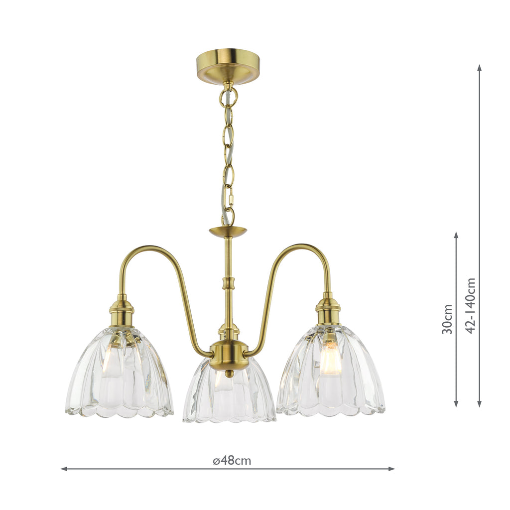 HAD0340-11 Hadano 3 Light Pendant Natural Brass and Scalloped Bell Glass Shade