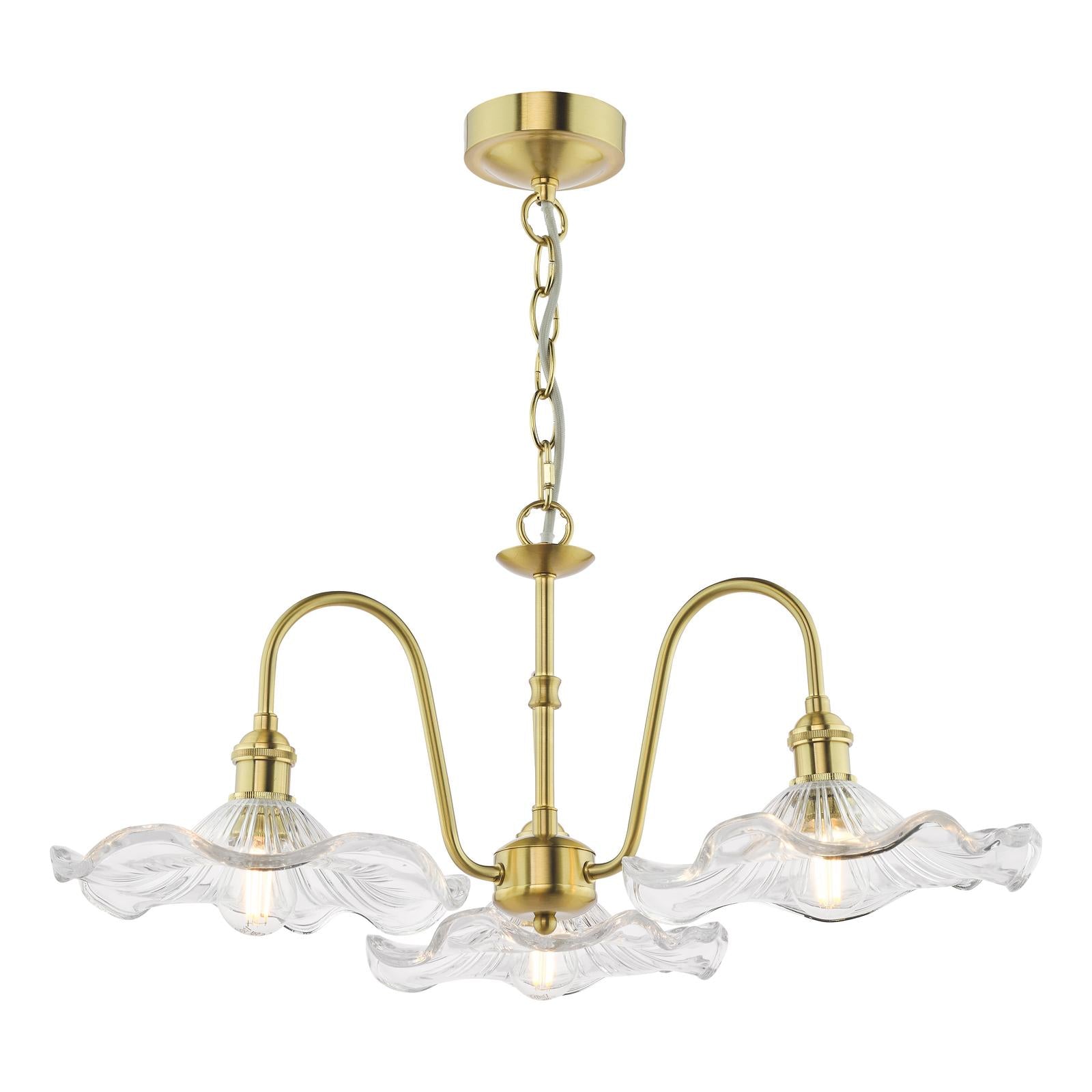 HAD0340-12 Hadano 3 Light Pendant Natural Brass and Wavy Glass Shade