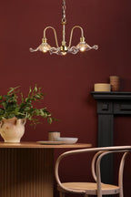 HAD0340-12 Hadano 3 Light Pendant Natural Brass and Wavy Glass Shade