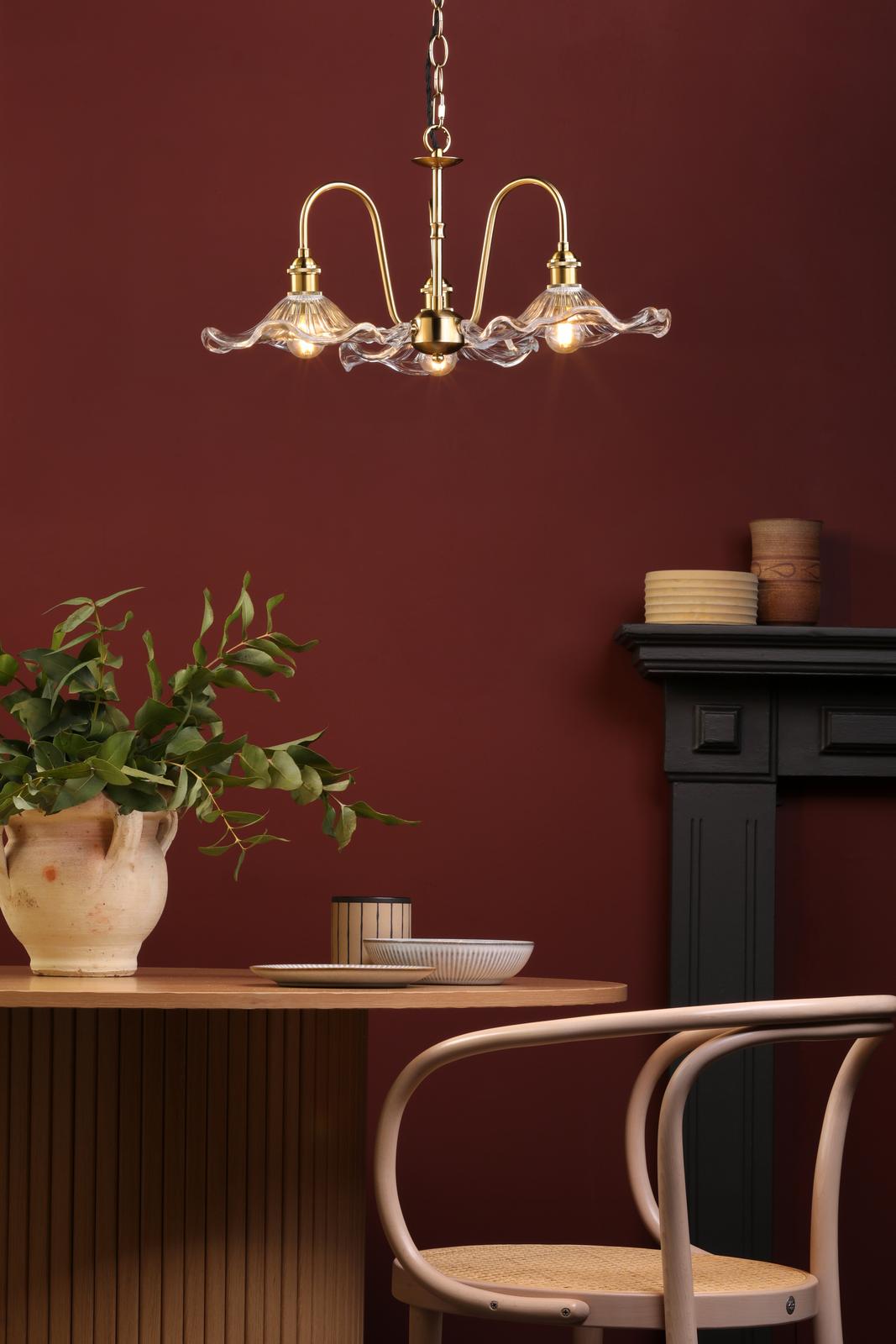 SPB0340 3 Light E14 Armed Suspension Natural Brass
