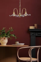 HAD0340-12 Hadano 3 Light Pendant Natural Brass and Wavy Glass Shade