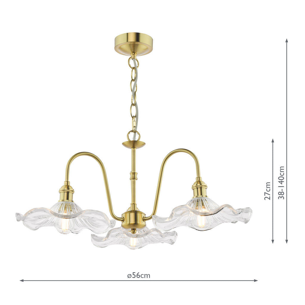 HAD0340-12 Hadano 3 Light Pendant Natural Brass and Wavy Glass Shade