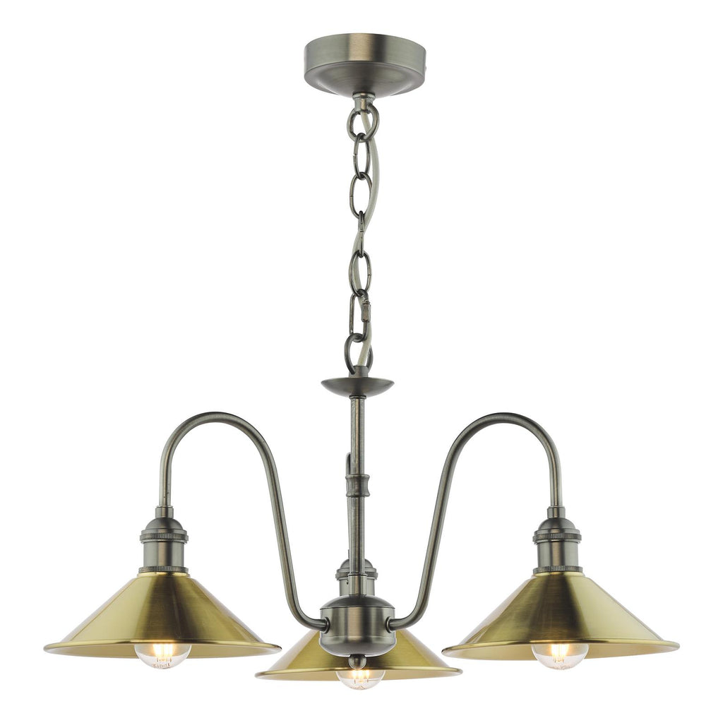 HAD0361-01 Hadano 3 Light Pendant Antique Chrome and Aged Brass Metal Shade 18cm